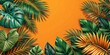 © Arethaawykoff - Sunny vibes abound in a stunning visual featuring a cluster of tropical leaves set against a warm orange background, evoking feelings of joy and optimism