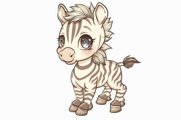 Adorable cartoon zebra character isolated on white background for children's designs.