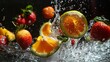 © Nataliya - Freeze Motion of Flying Orange Slices into Water, Black Background. Concept of Flying Fresh Fruit, Splashing into Water