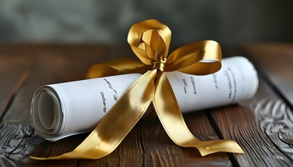 Poster - Rolled diploma adorned with a gold ribbon, embodying achievement and success