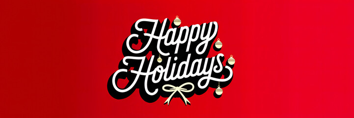 red happy holidays banner or header with text and copy space
