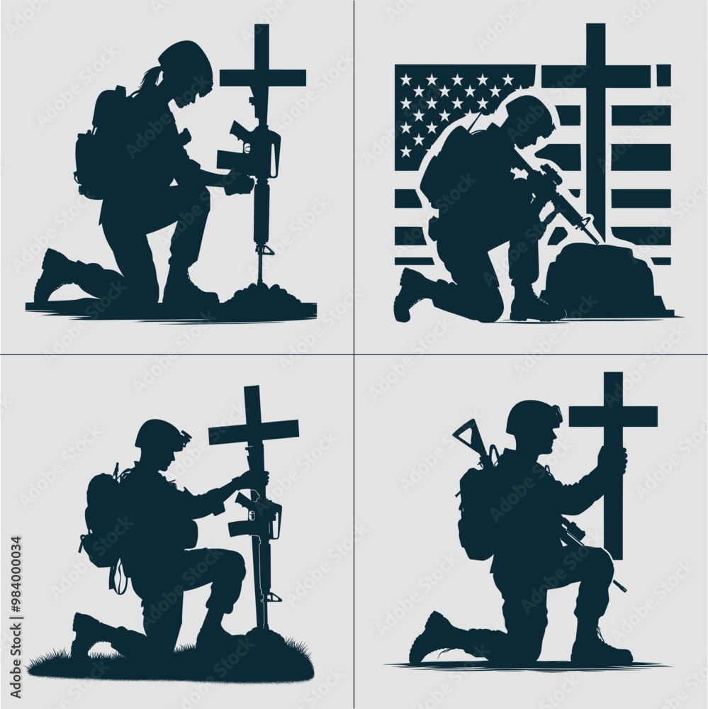 Image vectorielle Stock Kneeling Soldier American Flag Svg & PNG Files ...