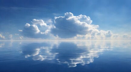 A large cloud is floating over a calm blue ocean