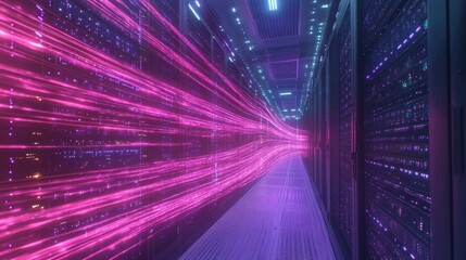 Sticker - Server Room with Pink Glowing Data Streams