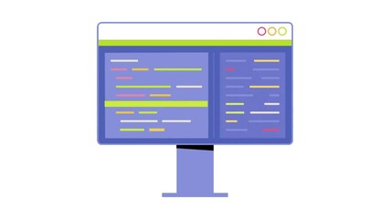 Monitor with small text on the screen or computer programming concept animated 