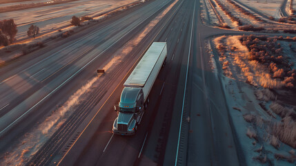 A truck carrying cargo on the highway against the sky. AI Generated