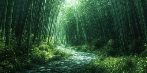 Wall Mural - bamboo forest with winding paths