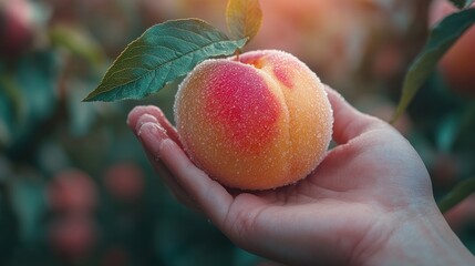 Canvas Print - Ripe Peach in Hand