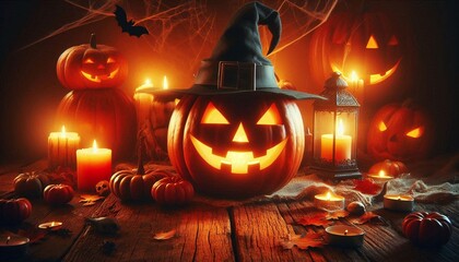 Halloween background. Halloween pumpkins and bats