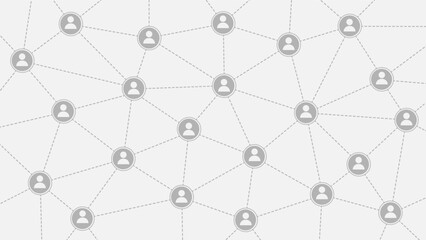 social network with interconnected user icons linked by dotted lines. community and networking backg