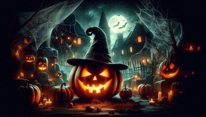 Halloween background. Halloween pumpkins and bats