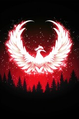 Sticker - White Phoenix Rising in Red Sky with Stars and Silhouettes of Trees