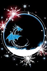 Wall Mural - Blue Dragon with Fireworks in a Circle