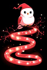 Poster - Cute Owl Sitting on a Red Twinkle Branch