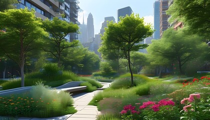 Wall Mural - Sustainable Urban Gardening: Harmony of Greenery and Community in Cityscapes