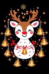 Poster - Cute Reindeer with Christmas Bells and Lights