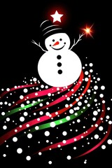 Poster - Snowman with Red and Green Swirls on Black Background