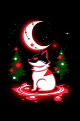 Wall Mural - Christmas Fox Under The Moon