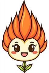 Sticker - Cute Cartoon Fire Flower with Smiling Face