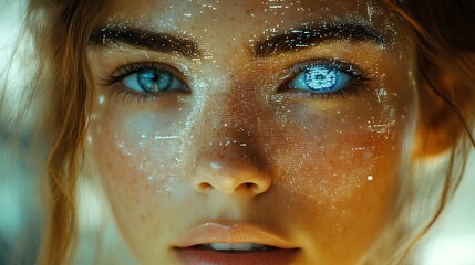 Poster - A close-up of a person's face with futuristic digital elements.