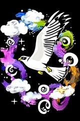 Poster - White Hawk Flying Through Colorful Clouds