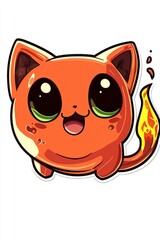 Canvas Print - Cute Cartoon Fire Cat Illustration