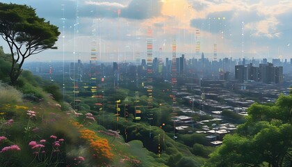 Wall Mural - Urban Biodiversity: A Harmonious Blend of Cityscape and Nature through Generative AI