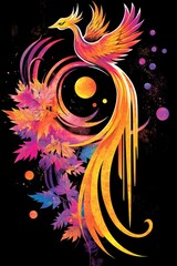 Sticker - Phoenix Bird Rising with Abstract Design and Stars