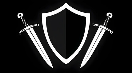 Two Swords Crossed Behind a Shield on a Black Background