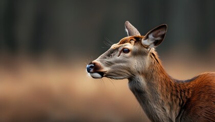 Wall Mural - Red deer hind curiously sniffing the air in its natural habitat