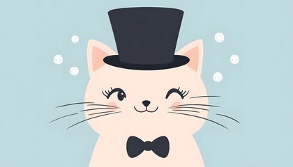 A cartoon cat wearing a top hat simple lines flat pastel colors clipart style ar7 4 Generative AI