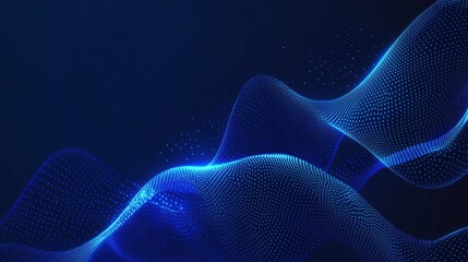 Wall Mural - Abstract glowing wave lines on a dark blue background, featuring a dynamic wave pattern. 