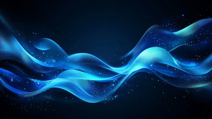 Wall Mural - Abstract glowing wave lines on a dark blue background, featuring a dynamic wave pattern. 