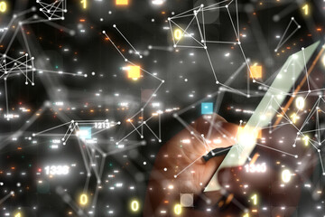 Wall Mural - Neural network 3D illustration. Big data and cybersecurity