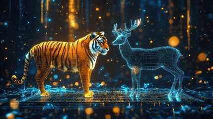 Sticker - Tiger and Deer in a Digital World