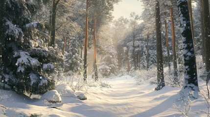 Winter forest blanketed in snow