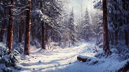 Wall Mural - Winter forest blanketed in snow