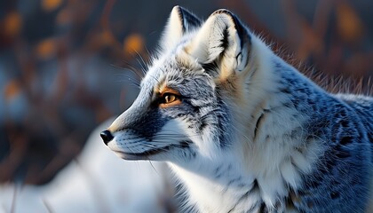 Wall Mural - Close-up portrait of a blue morph Arctic fox in a snowy winter landscape