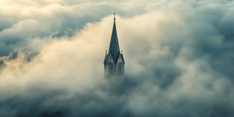 Wall Mural - church steeple piercing the clouds