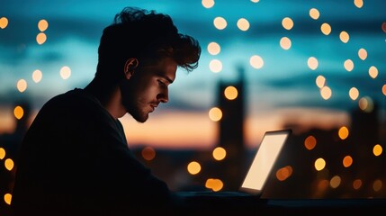 A silhouette of a cybersecurity professional working late at night, highlighting the constant vigilance required to protect against cyber threats.