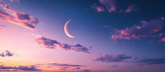 Wall Mural - a serene evening sky with a crescent moon and ample copy space image
