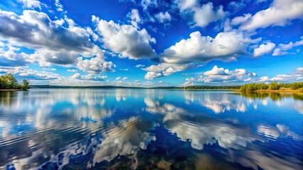 Wall Mural - amazing lake vista with blue sky and clouds at eye level