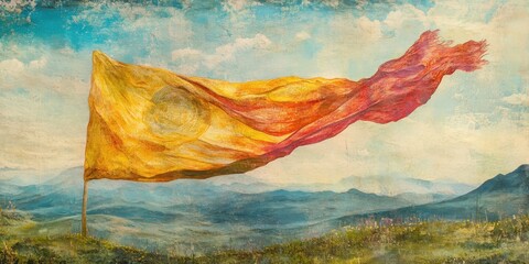 Wall Mural - prayer flag fluttering in the wind 