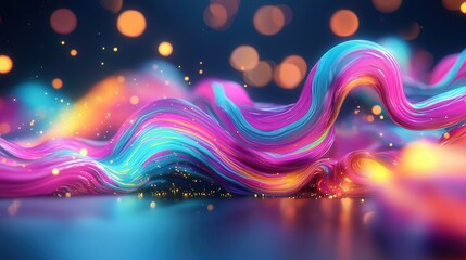 Canvas Print - Abstract Colorful Wavy Background with Glittering Lights.