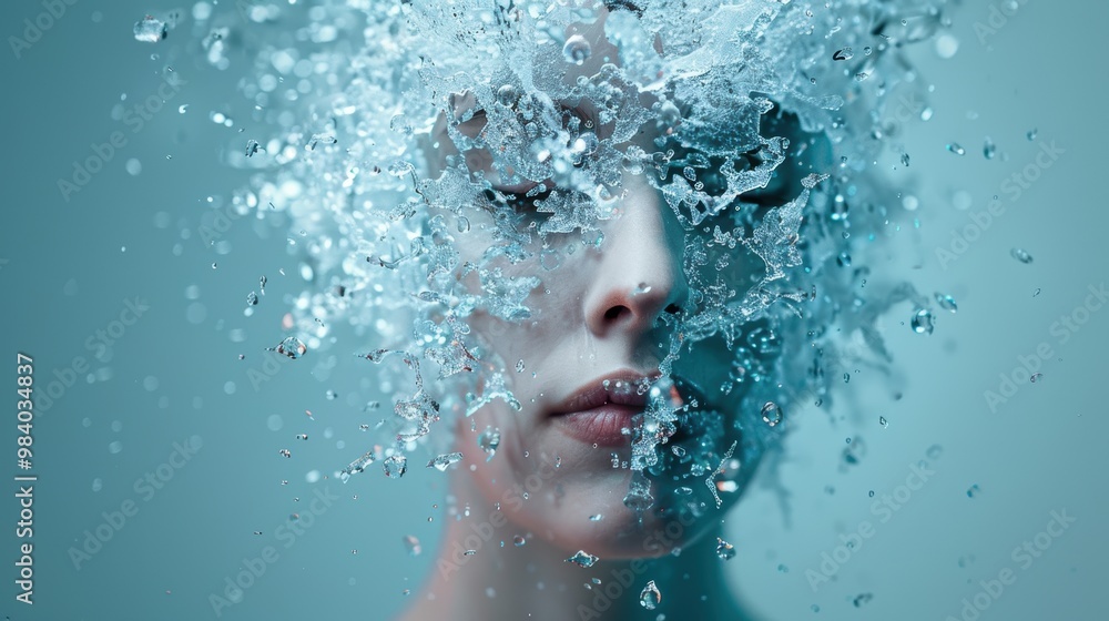 Illustration Stock A self portrait where the artist appears as a frozen ...