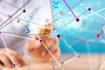 Wall Mural - Neural network 3D illustration. Big data and cybersecurity - 3d
