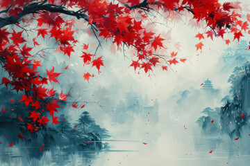 Wall Mural - red maple leaves during autumn season