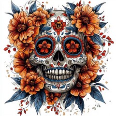 Wall Mural - Sugar Skull with Floral Wreath