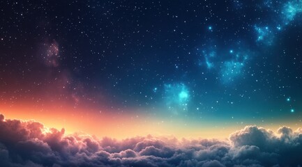 Wall Mural - a beautiful night sky with a few clouds and stars. the sky is a mix of blue and orange colors