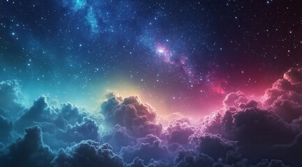 Wall Mural - a colorful sky with clouds and stars. the sky is a mix of blue, purple, and pink. the stars are scat